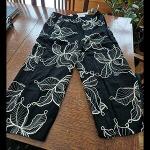 Chico's embroidered wide-leg cropped pants, black/neutral, sizes M and L